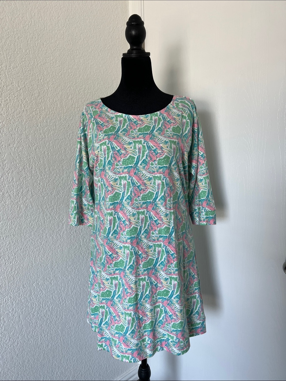 Lauren James 100 % cotton Green Pink Printed Midi Dress